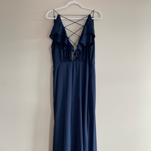 WAYF Jamie Ruffle Wrap navy Gown - Picture 6 of 9